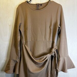 Elegant Tan Long Sleeve Dress